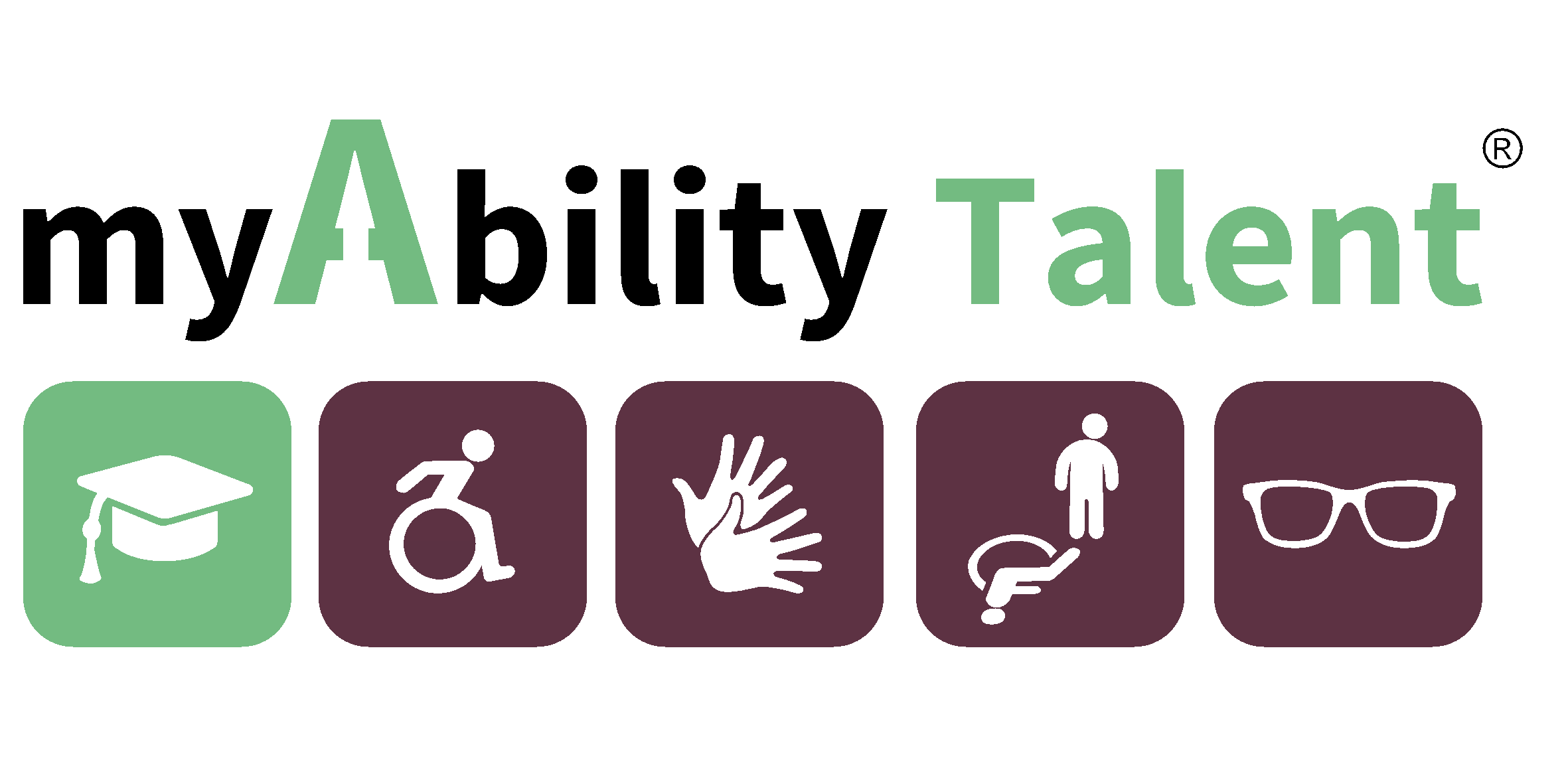 Logo myAbility Talent® Programm. Schriftzug und Icons zu Studium und Behinderungen