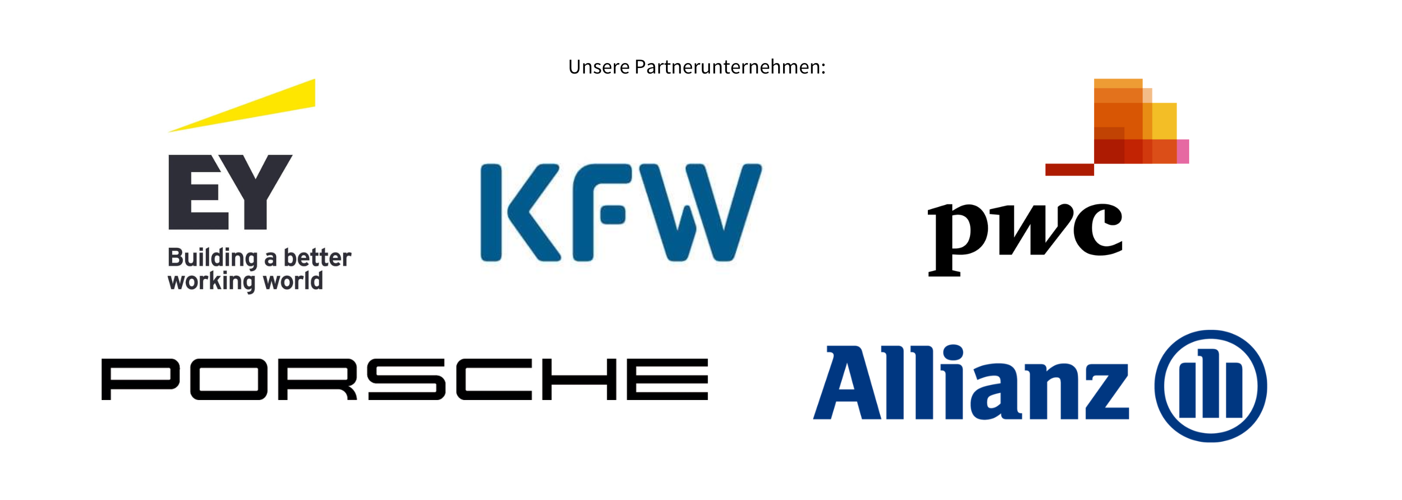 Logos: EY, KFW, PWC, Porsche, Allianz